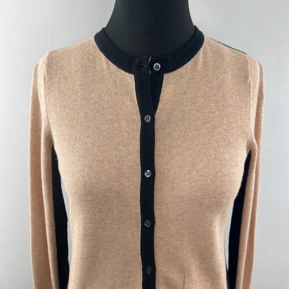 SI-IAE Beige Black Wool Cardigan Sweater Button-Down Long Sleeves Size S Small - Picture 2 of 8